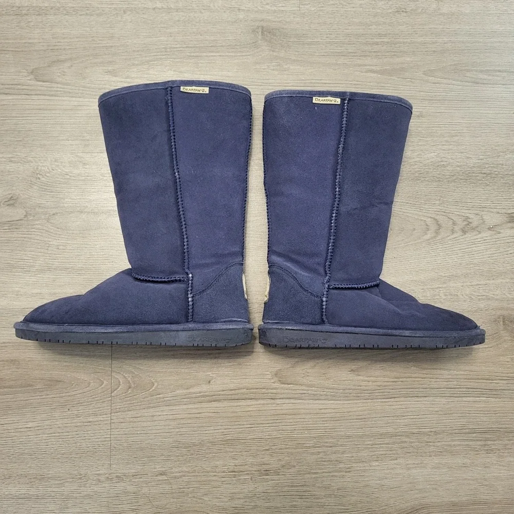 Bearpaw Tall Navy Blue Suede Sheepskin Fur Lined Winter Boots Womens‎ size 7
